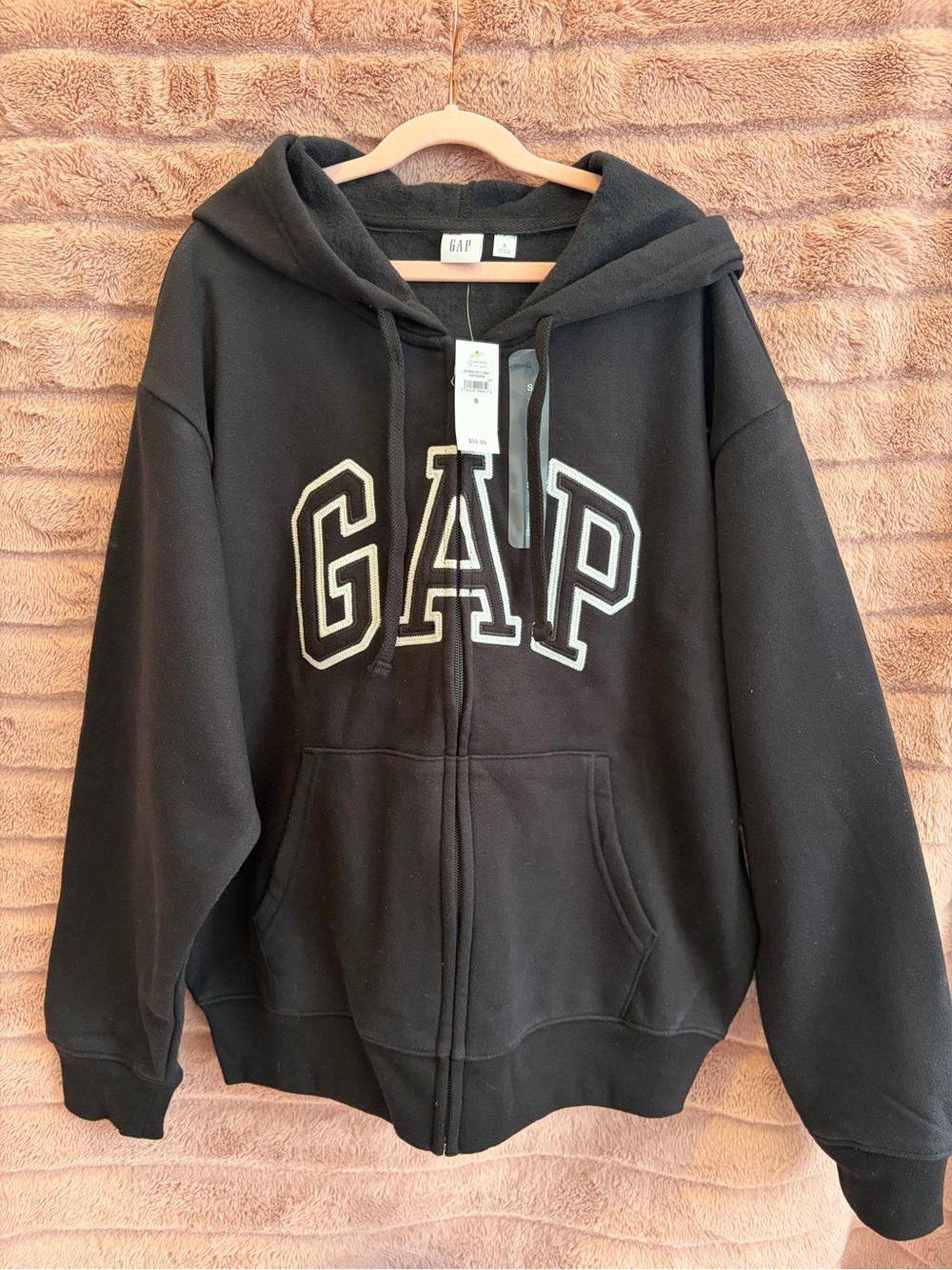 GAP Black Zip-Up Hoodie with Contrasting Logo